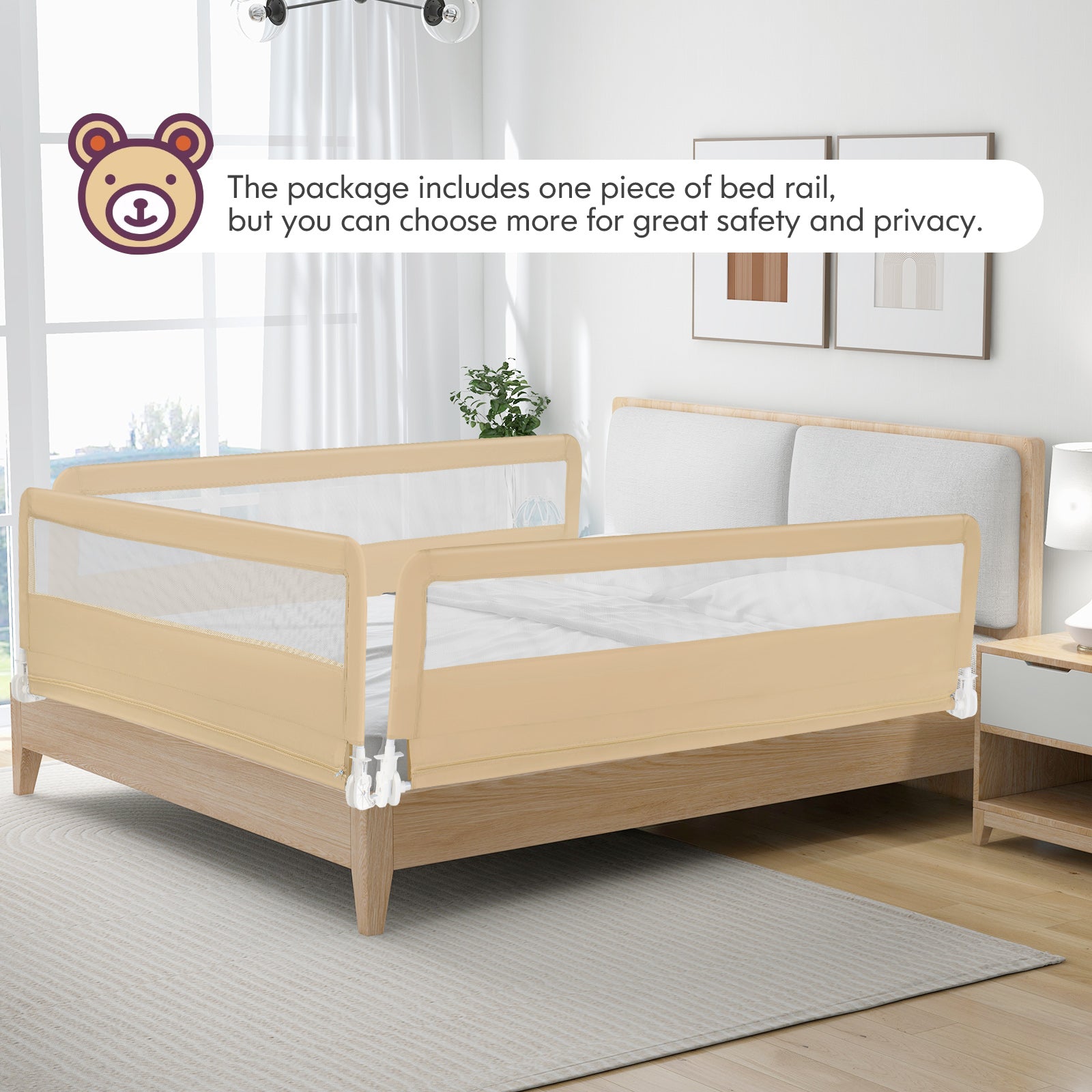 71 Inch Extra Long Swing Down Bed Guardrail, Safety Straps, Beige Bed Rails at Gallery Canada