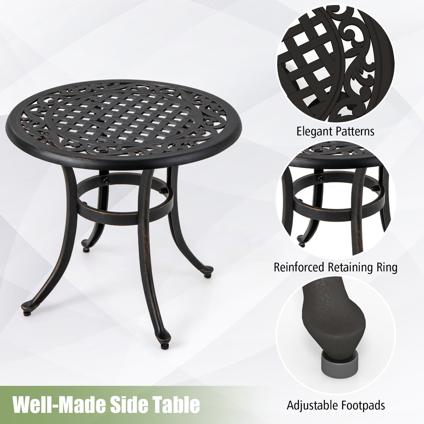 24 Inch Patio Side Table, Adjustable Footpads, Rustic Brown Patio Coffee Tables at Gallery Canada