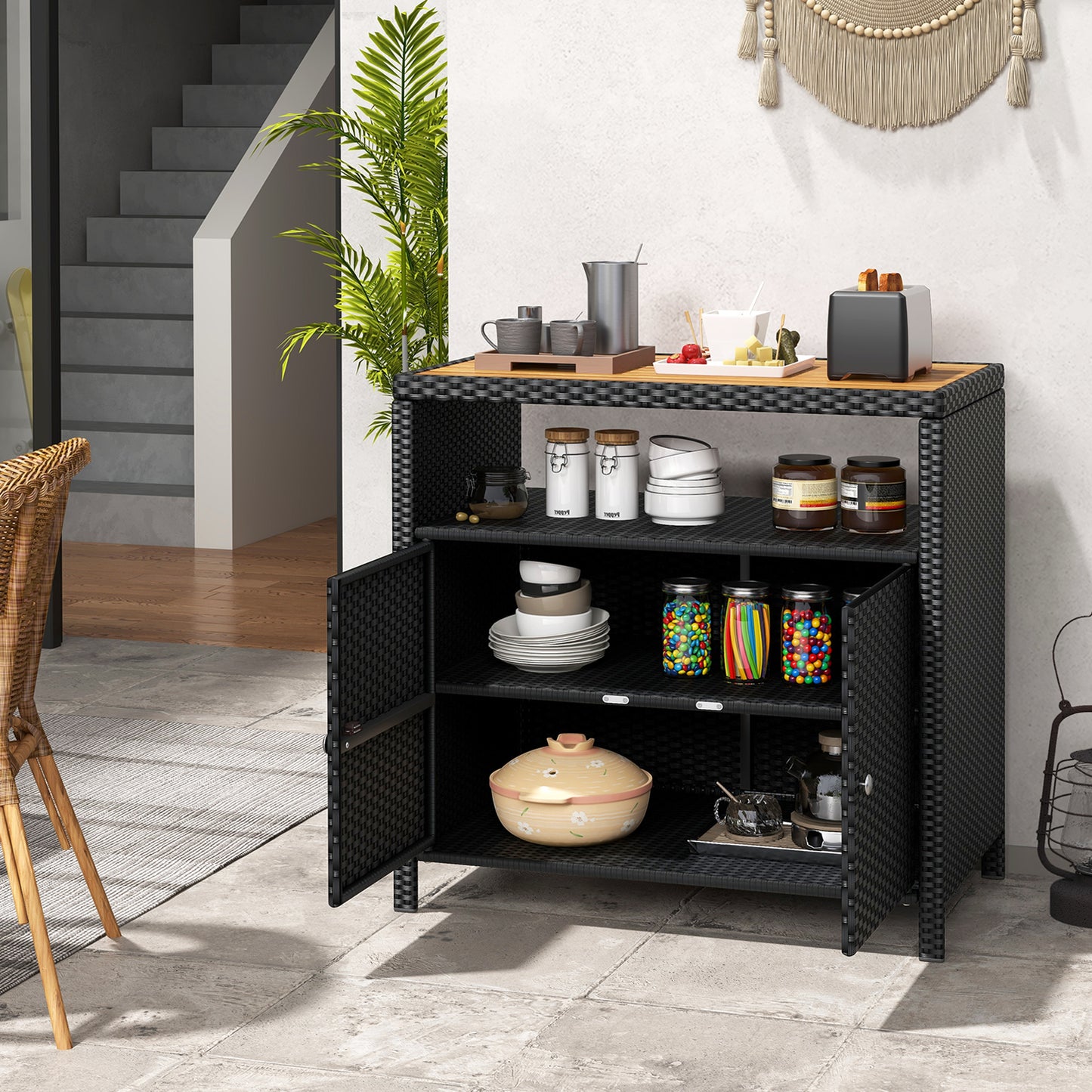 Rattan Storage Cabinet, Acacia Wood Countertop, Black Sideboards Cabinets & Buffets at Gallery Canada