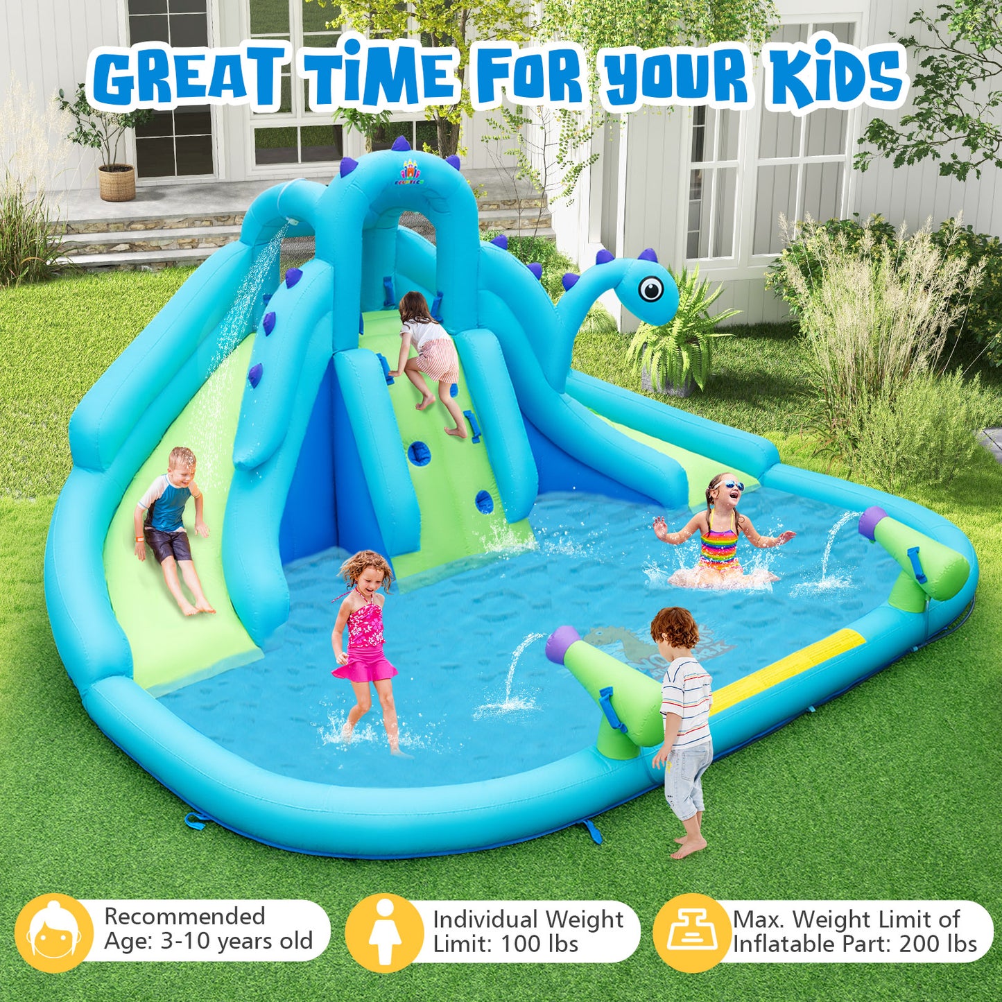 Inflatable Water Slide, Dual Slides, Large Splash Pool, Blue Bounce House at Gallery Canada