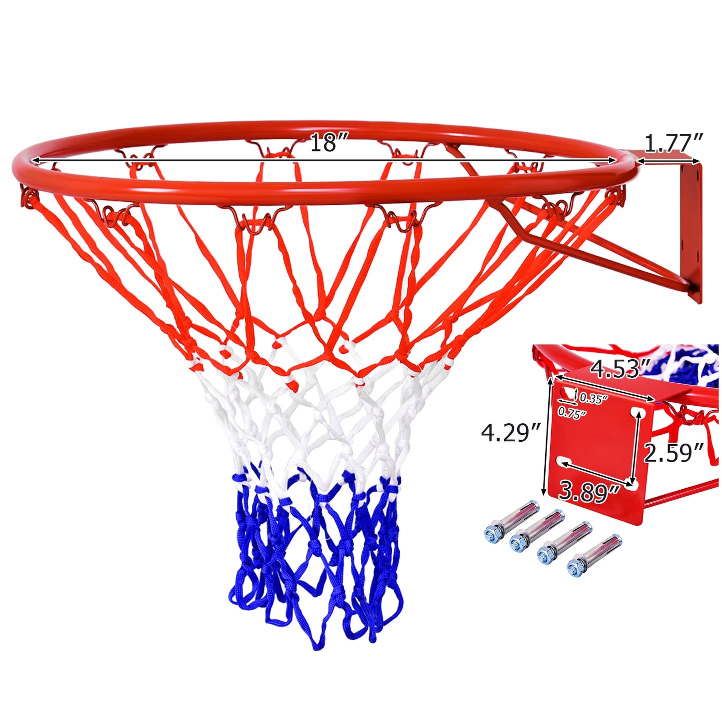 18 Inch Wall Mounted Basketball Hoop, Red Sport Equipments at Gallery Canada