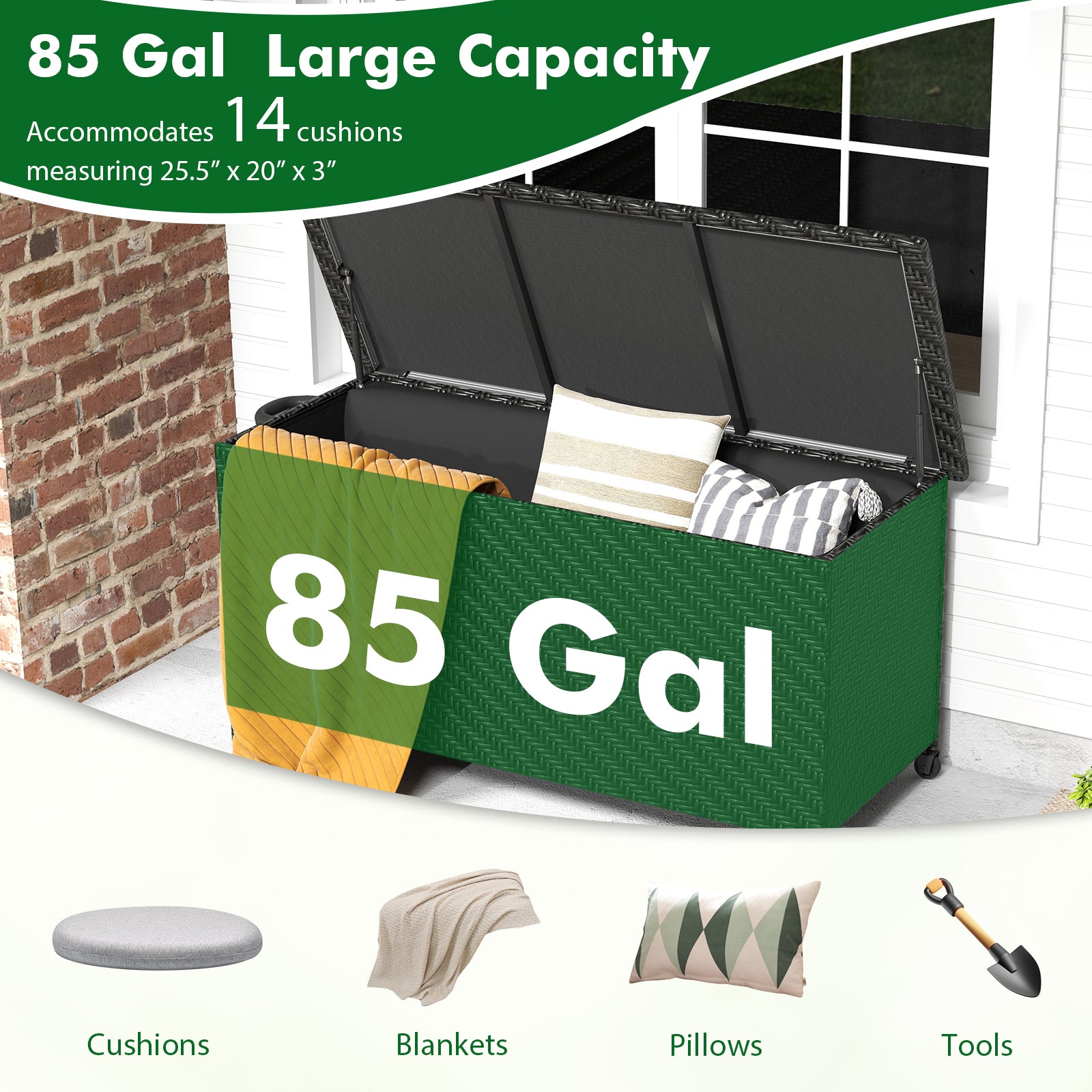 85 Gallon Outdoor Storage Box, Removable Liner, Universal Wheels, Black Outdoor Storage & Garages at Gallery Canada