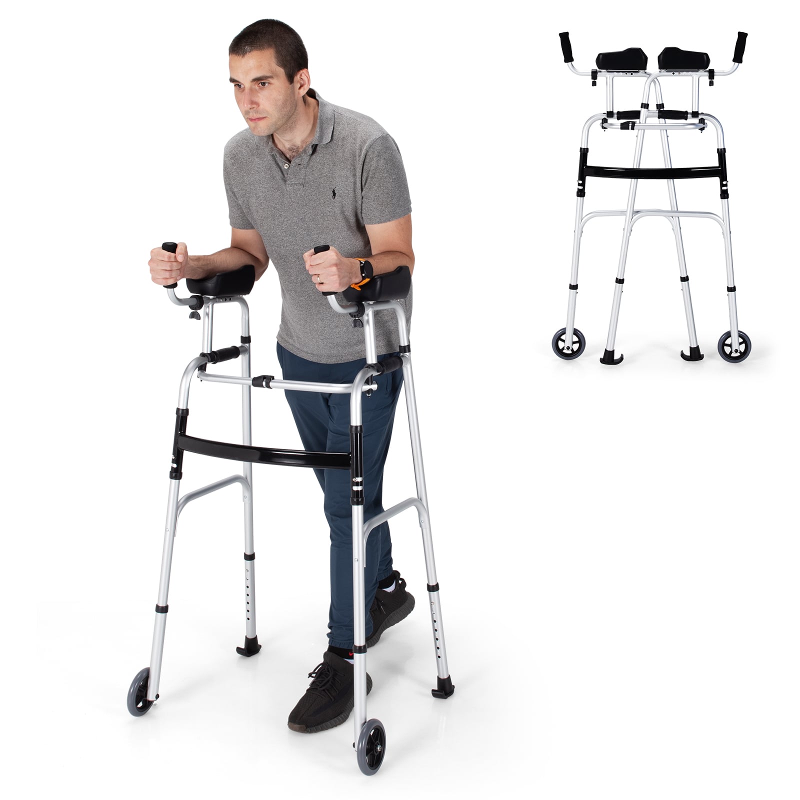 Folding Height Adjustable Walking Frame, Silver Walkers & Rollators at Gallery Canada