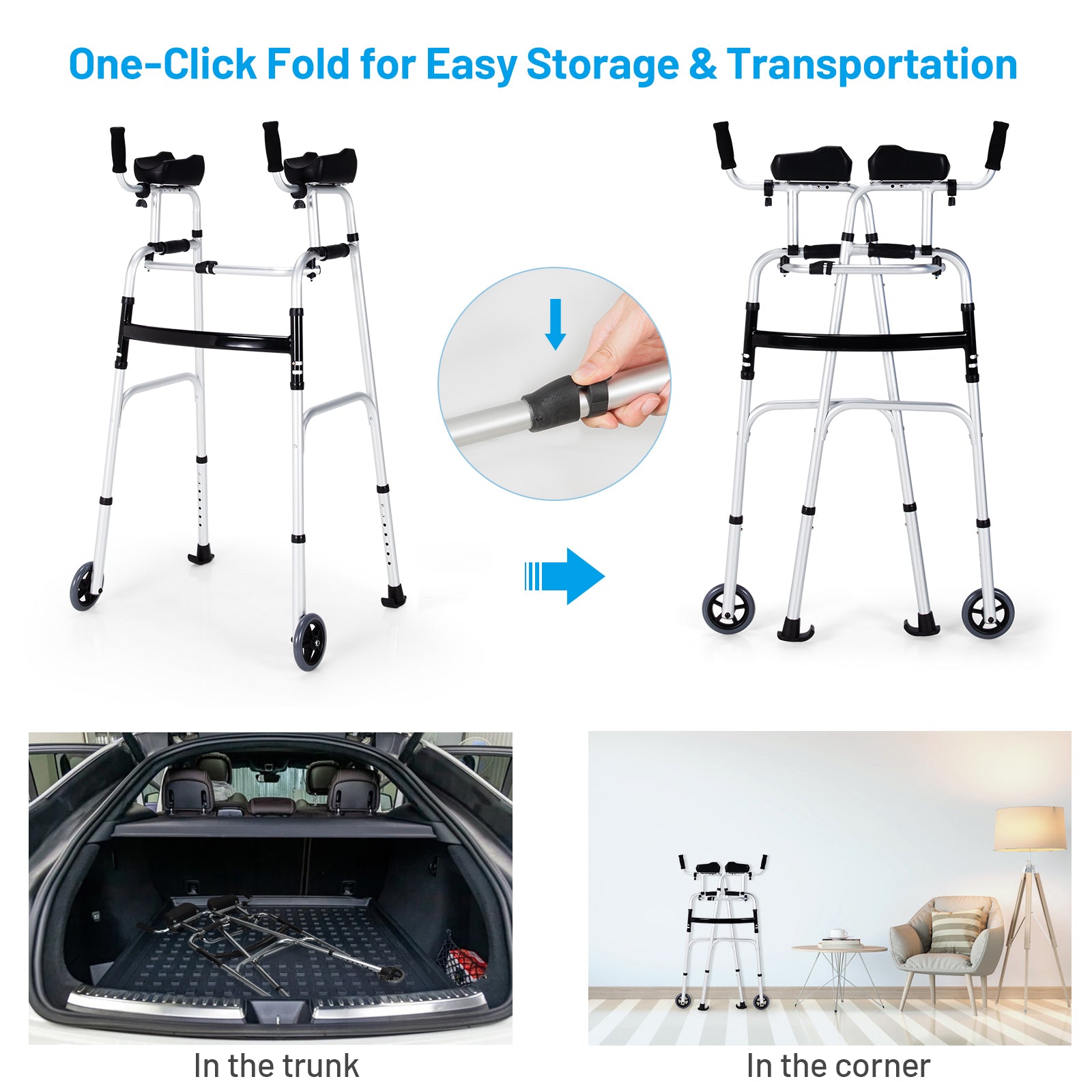 Folding Height Adjustable Walking Frame, Silver Walkers & Rollators at Gallery Canada