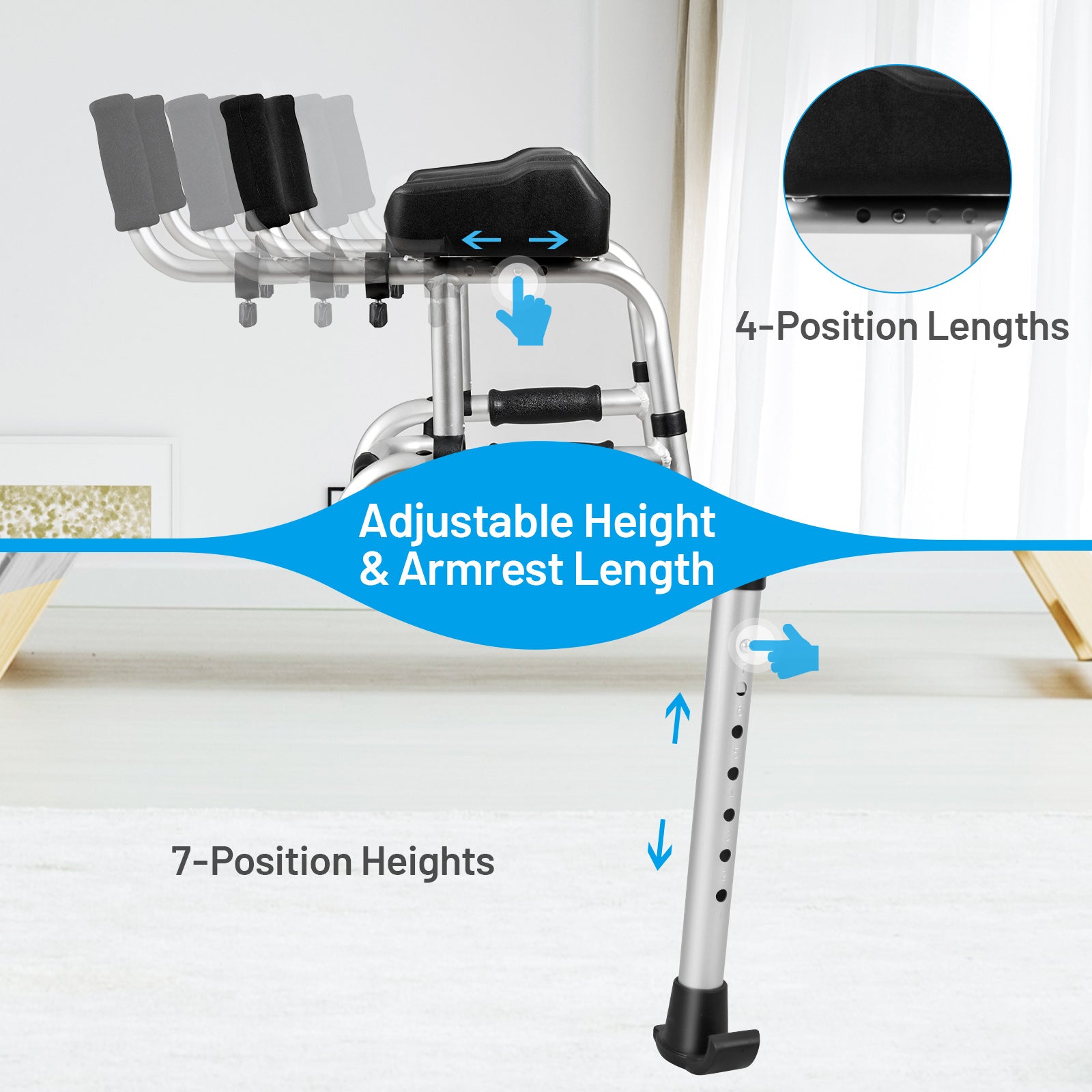Folding Height Adjustable Walking Frame, Silver Walkers & Rollators at Gallery Canada