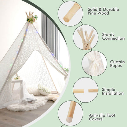 Lace Teepee Tent With Colorful Lights, White Play Tents & Playhouse at Gallery Canada