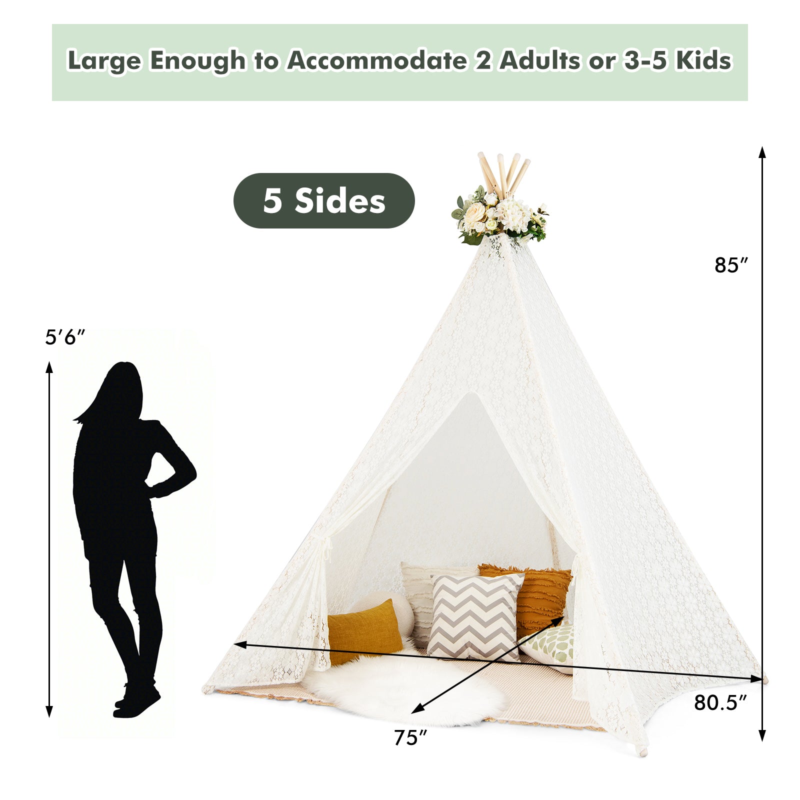 Lace Teepee Tent With Colorful Lights, White Play Tents & Playhouse at Gallery Canada