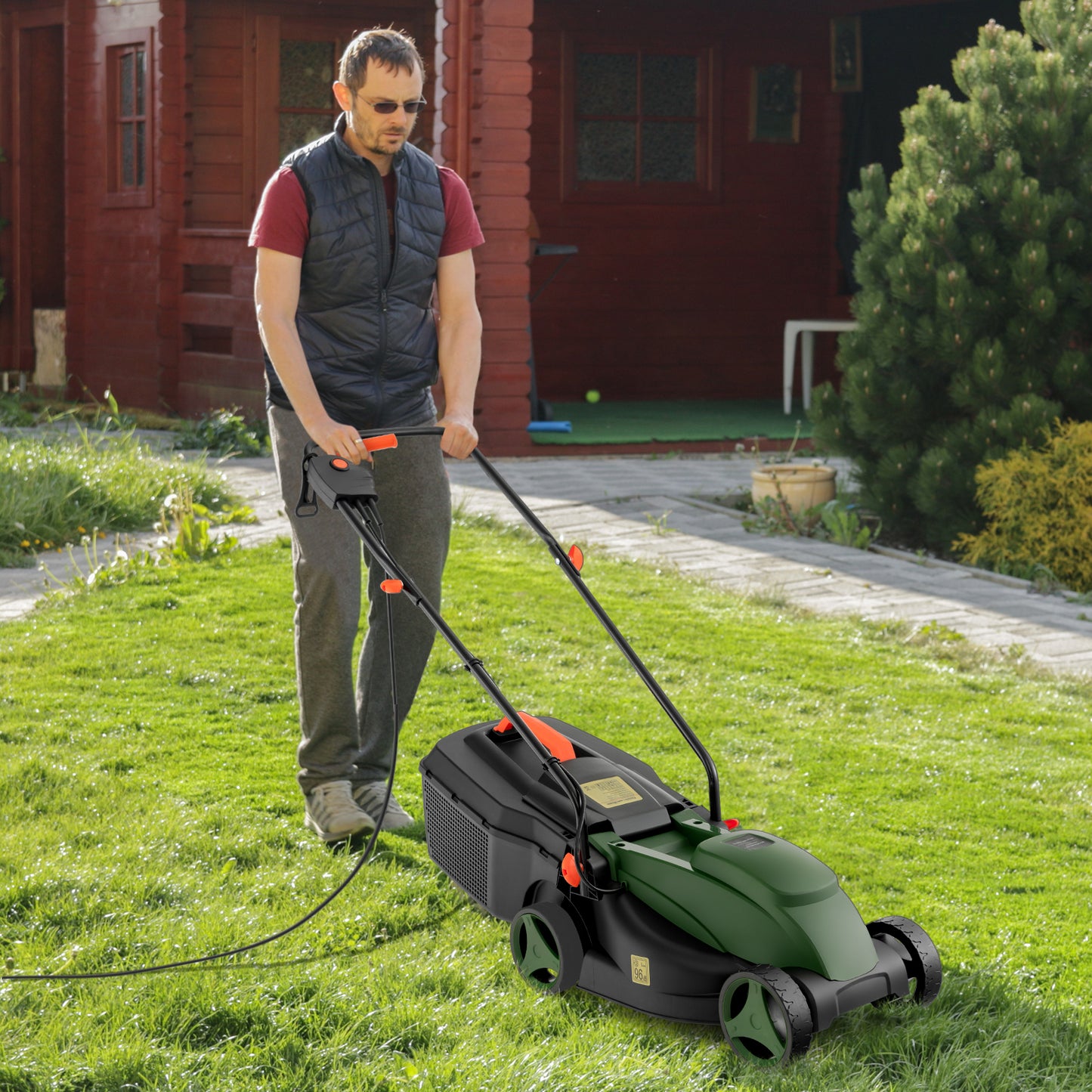13 Inch Electric Corded Lawn Mower, 10 AMP, Collection Box, Blue Green Garden Tools at Gallery Canada