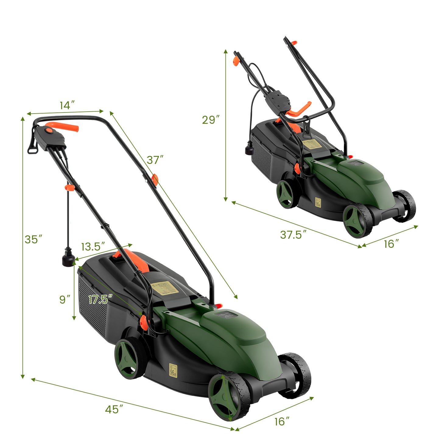 13 Inch Electric Corded Lawn Mower, 10 AMP, Collection Box, Blue Green Garden Tools at Gallery Canada