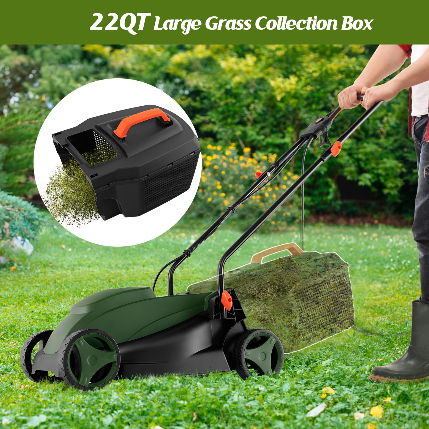 13 Inch Electric Corded Lawn Mower, 10 AMP, Collection Box, Blue Green Garden Tools at Gallery Canada