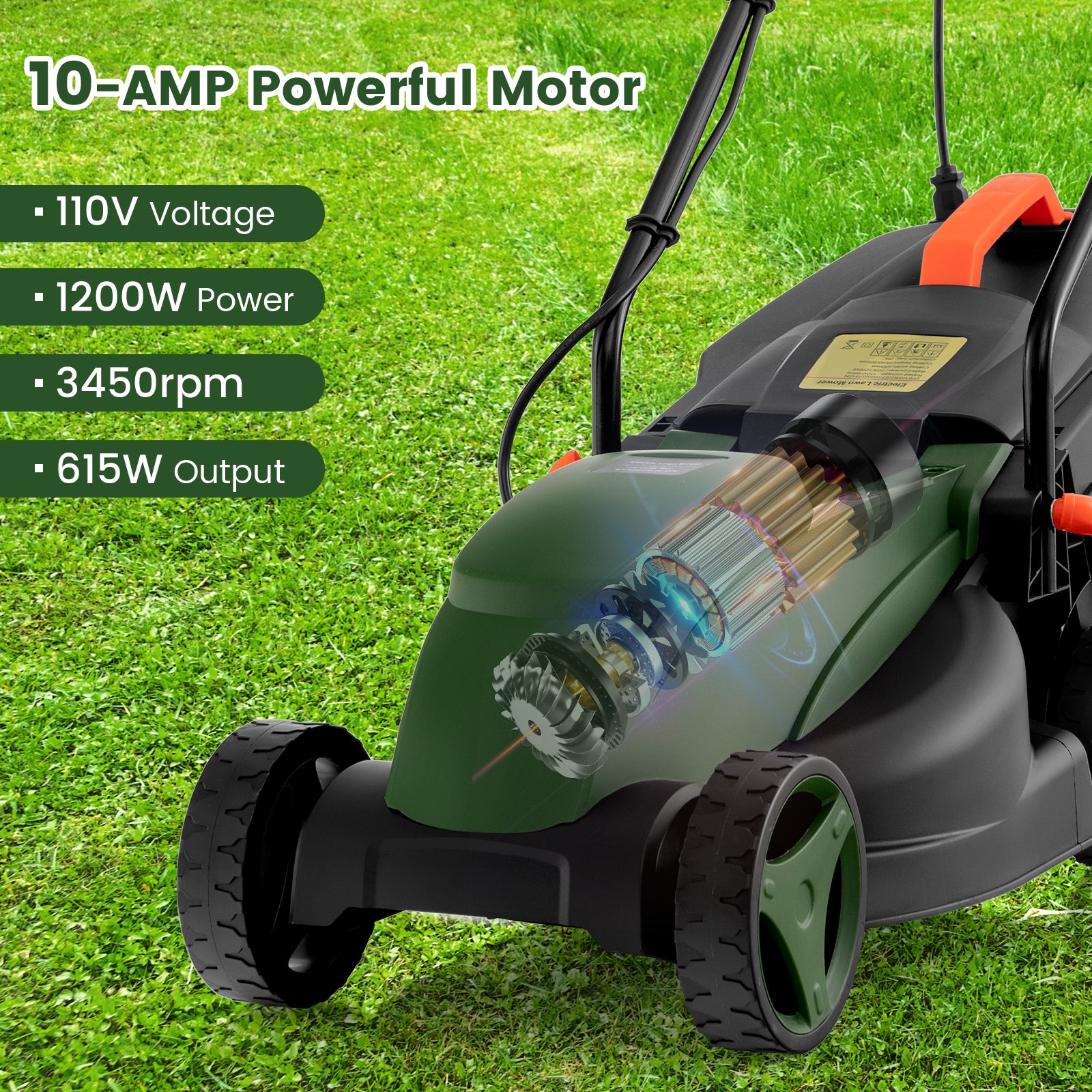 13 Inch Electric Corded Lawn Mower, 10 AMP, Collection Box, Blue Green Garden Tools at Gallery Canada