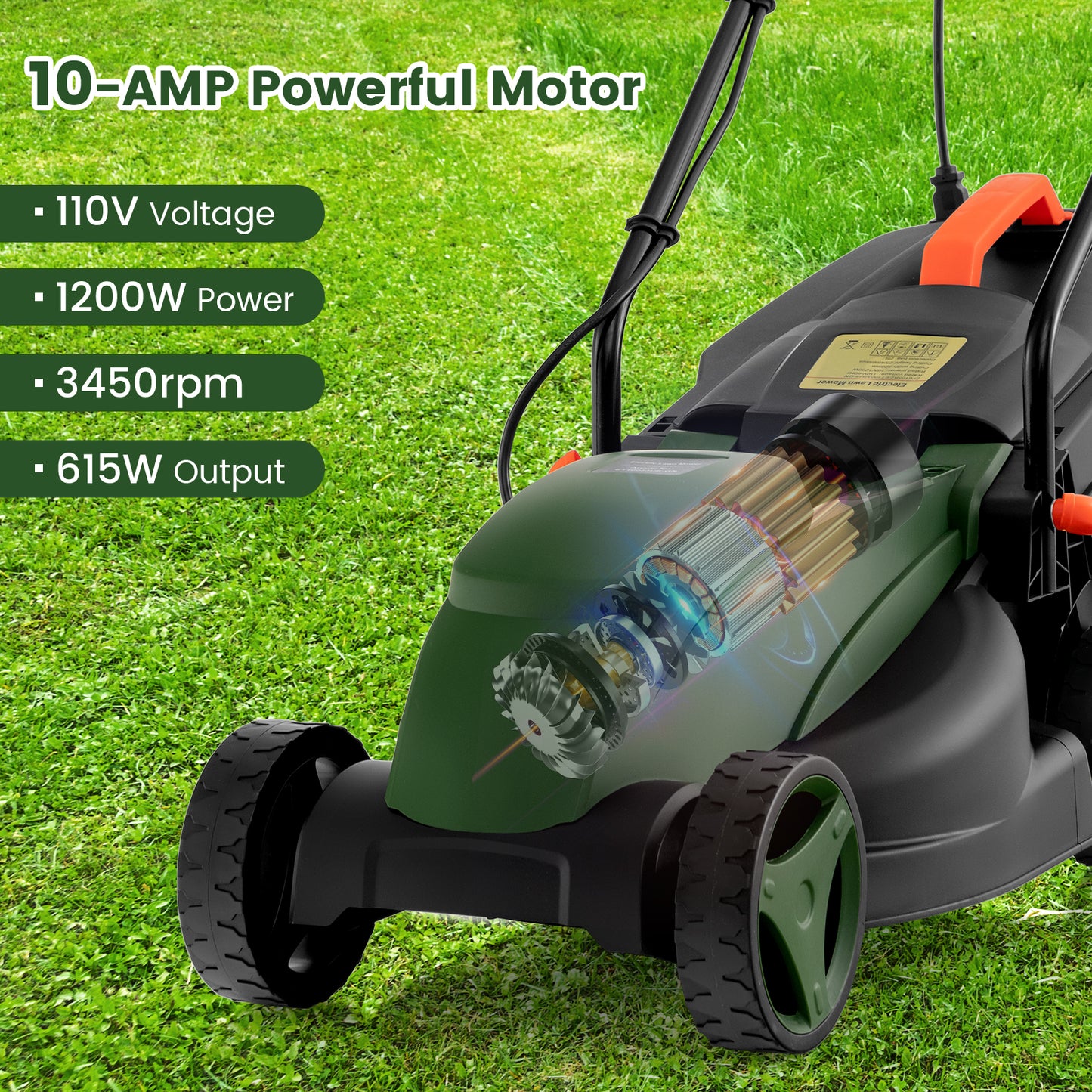 13 Inch Electric Corded Lawn Mower, 10 AMP, Collection Box, Blue Green Garden Tools at Gallery Canada