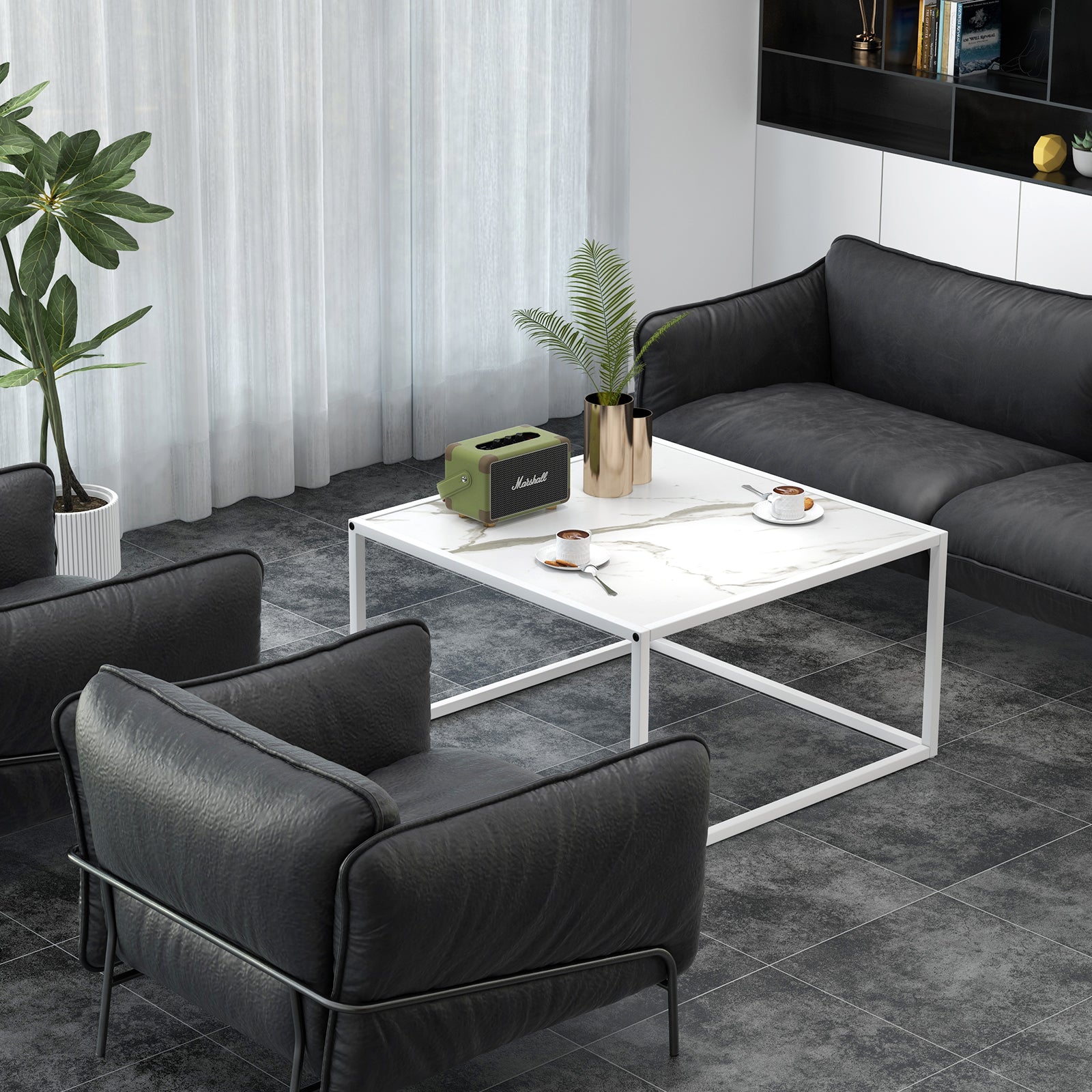 Glass Square Coffee Table, Metal Frame, White Coffee Tables at Gallery Canada