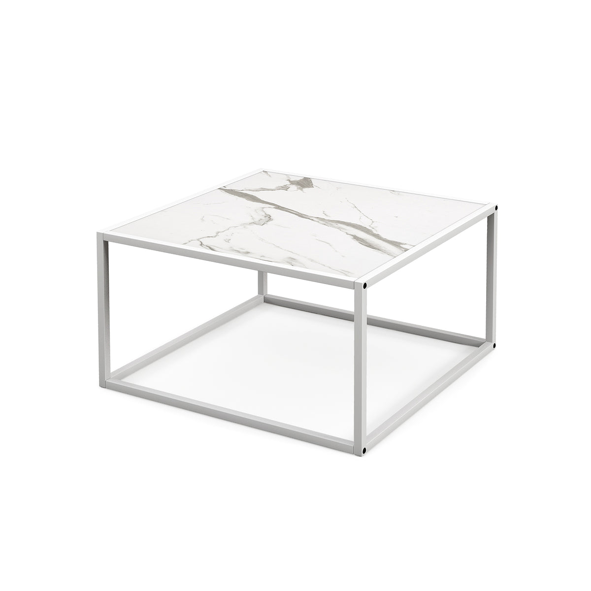 Glass Square Coffee Table, Metal Frame, White Coffee Tables White at Gallery Canada