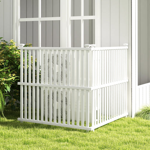 Air Conditioner Fence Panel With Metal Ground Stakes, White