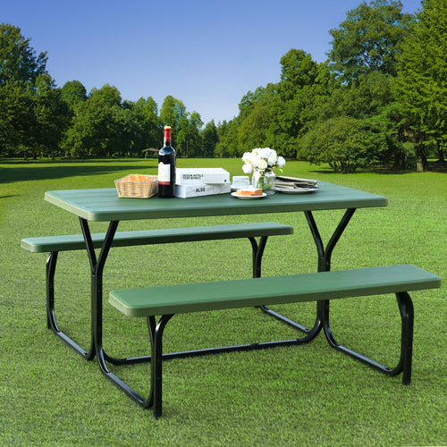 Picnic Table Bench Set, Outdoor Camping, Green
