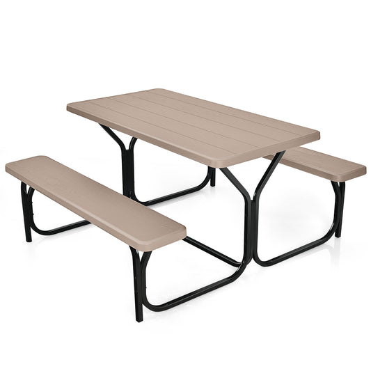 Outdoor Picnic Table Bench Set, Metal Base, Coffee Picnic Tables Coffee at Gallery Canada