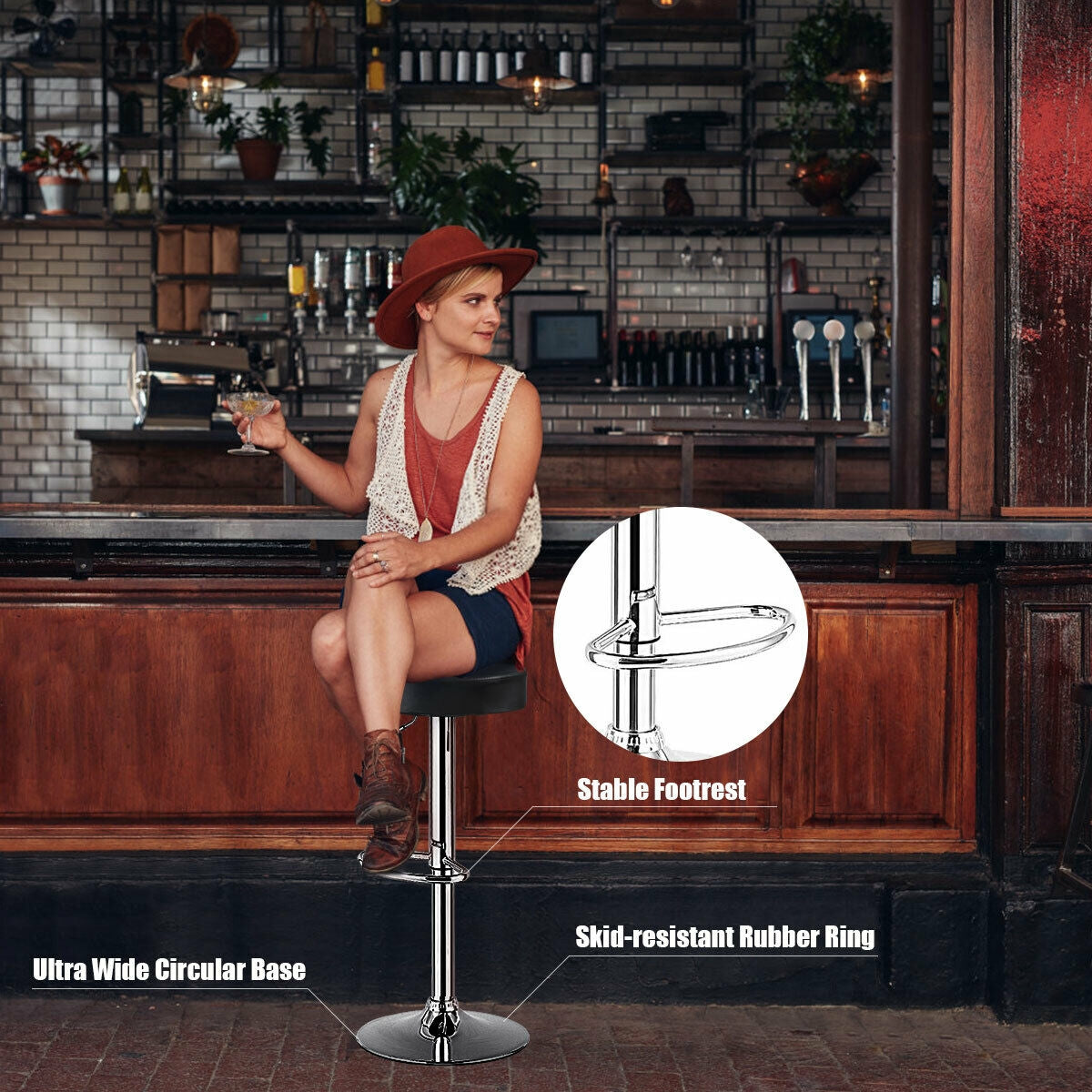 Set of 2 Adjustable Swivel Round Bar Stools, Black Bar Stools at Gallery Canada