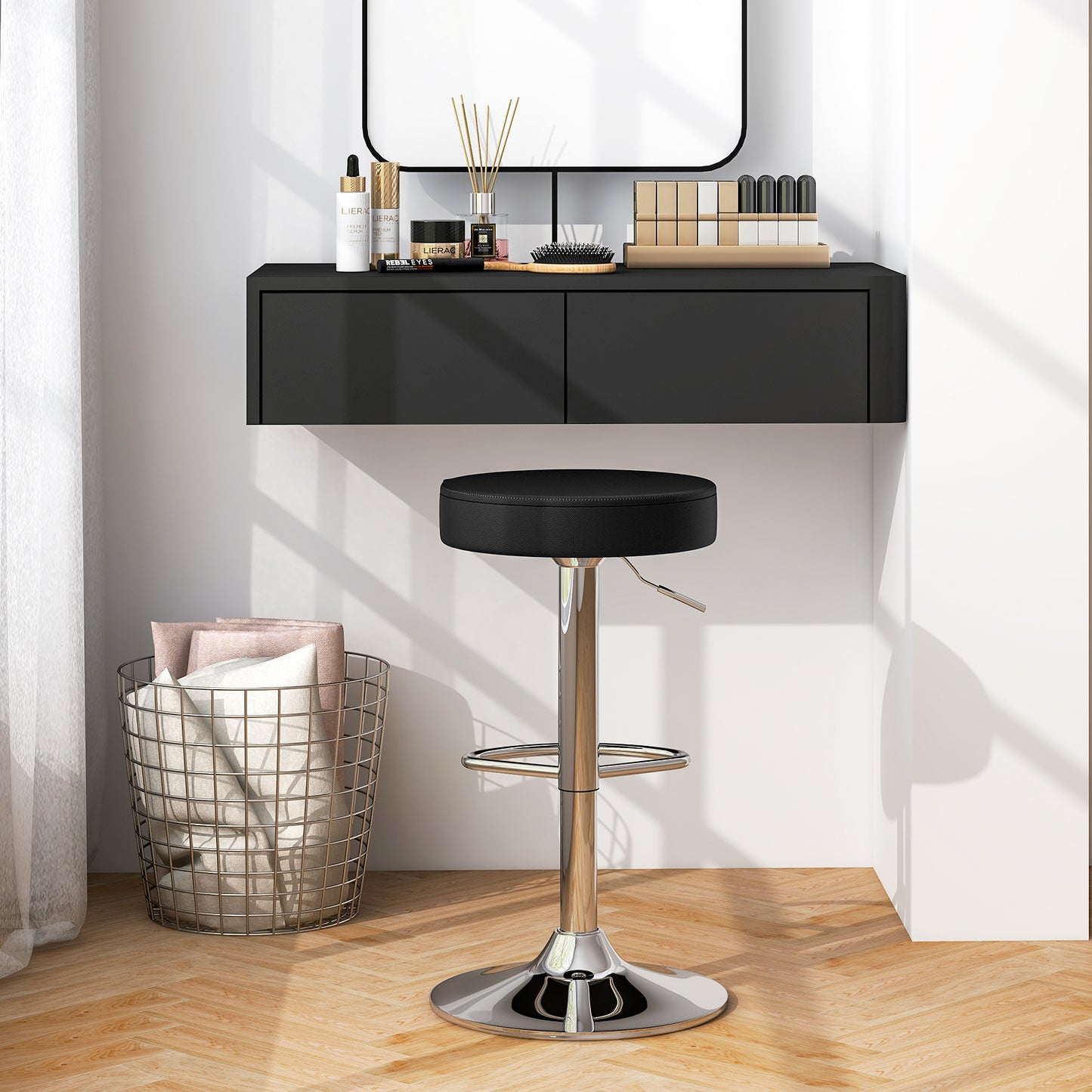 Set of 2 Adjustable Swivel Round Bar Stools, Black Bar Stools at Gallery Canada