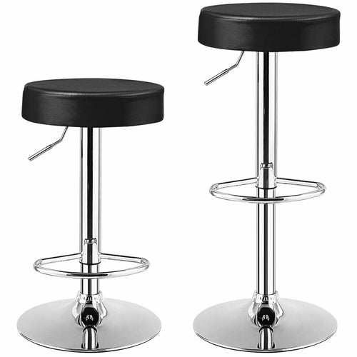 Set of 2 Adjustable Swivel Round Bar Stools, Black