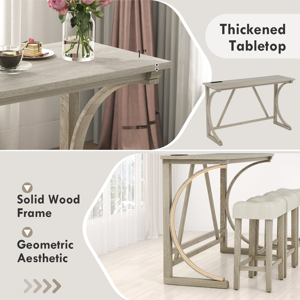 4-Piece Bar Table Set With Power Outlet, Upholstered Stools, Grey And Beige Dining Room Sets at Gallery Canada
