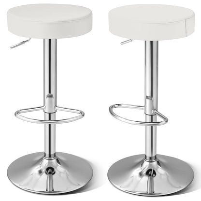 Adjustable Round PU Leather Swivel Barstool, Set of 2, Chrome Footrest, White Bar Stools at Gallery Canada