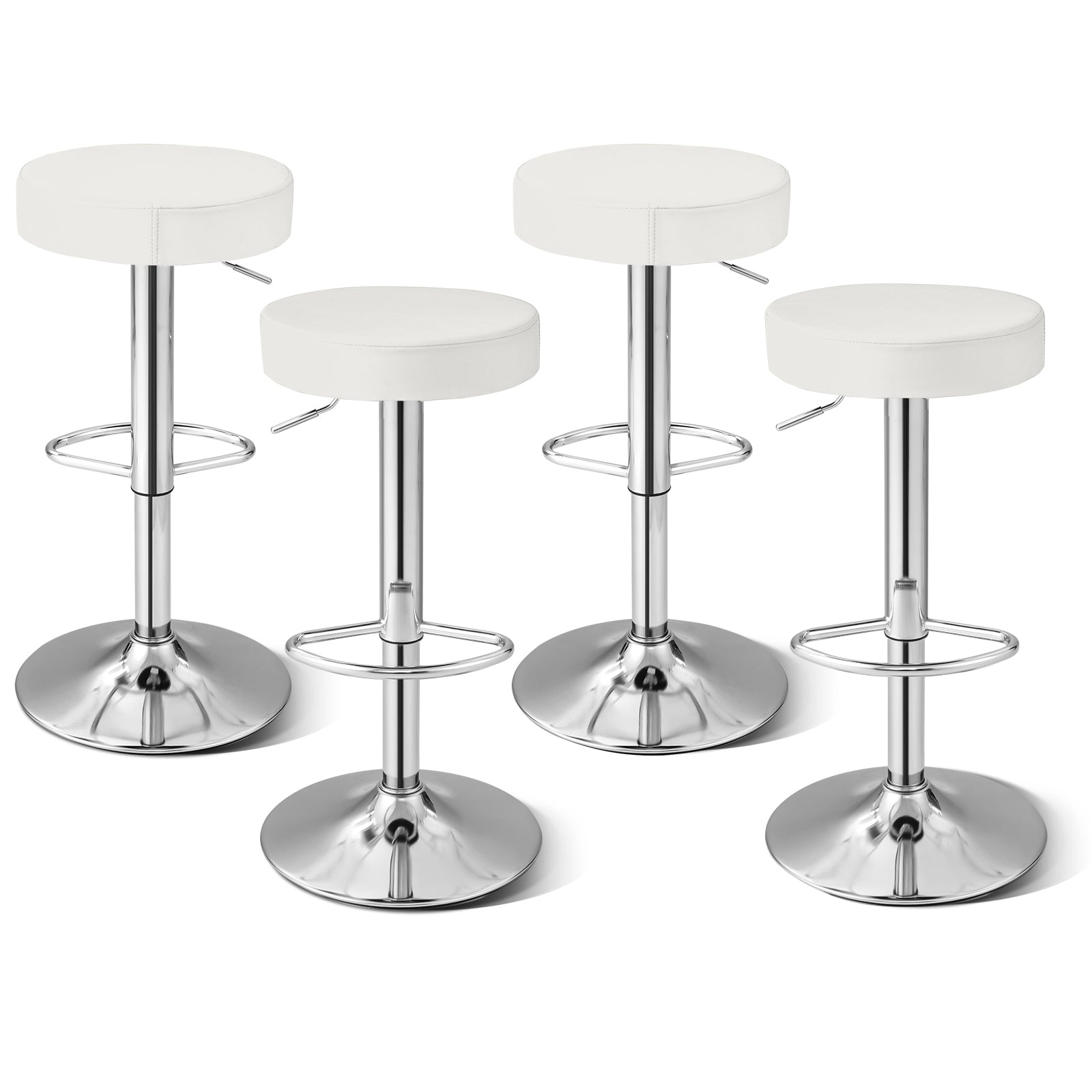 Adjustable Round PU Leather Swivel Barstool, Set of 2, Chrome Footrest, White Bar Stools at Gallery Canada