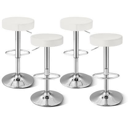 Adjustable Round PU Leather Swivel Barstool, Set of 2, Chrome Footrest, White Bar Stools at Gallery Canada