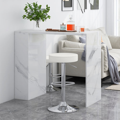 Adjustable Round PU Leather Swivel Barstool, Set of 2, Chrome Footrest, White