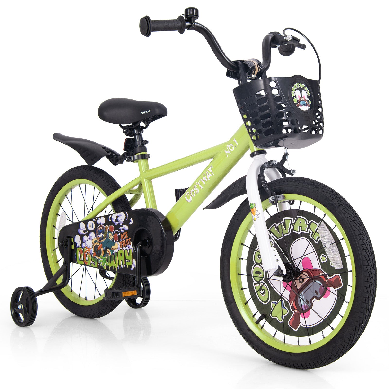 18 Inch Kids Bike, Adjustable With Training Wheels, For 4-8 Years, Green Kids Bike at Gallery Canada