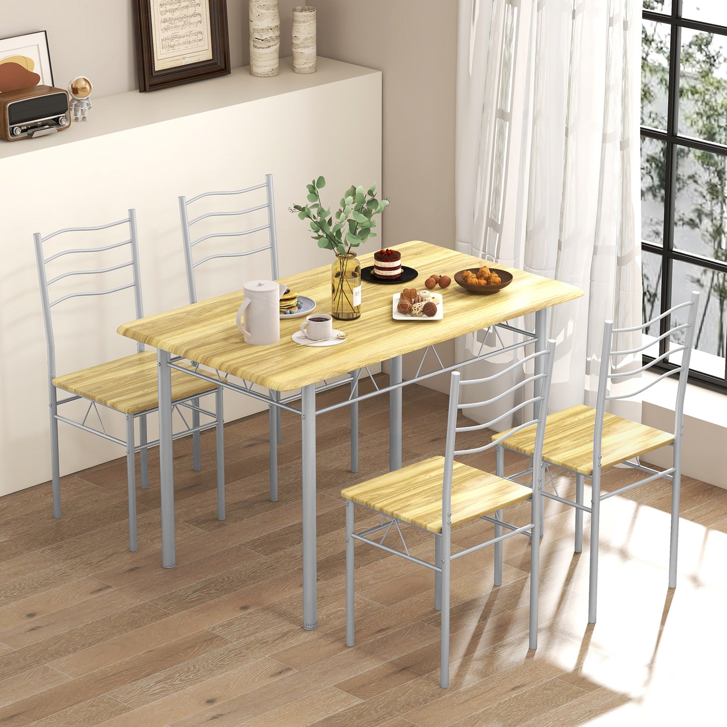 5 Piece Wood Metal Dining Table Set, 4 Chairs, Walnut Dining Room Sets at Gallery Canada