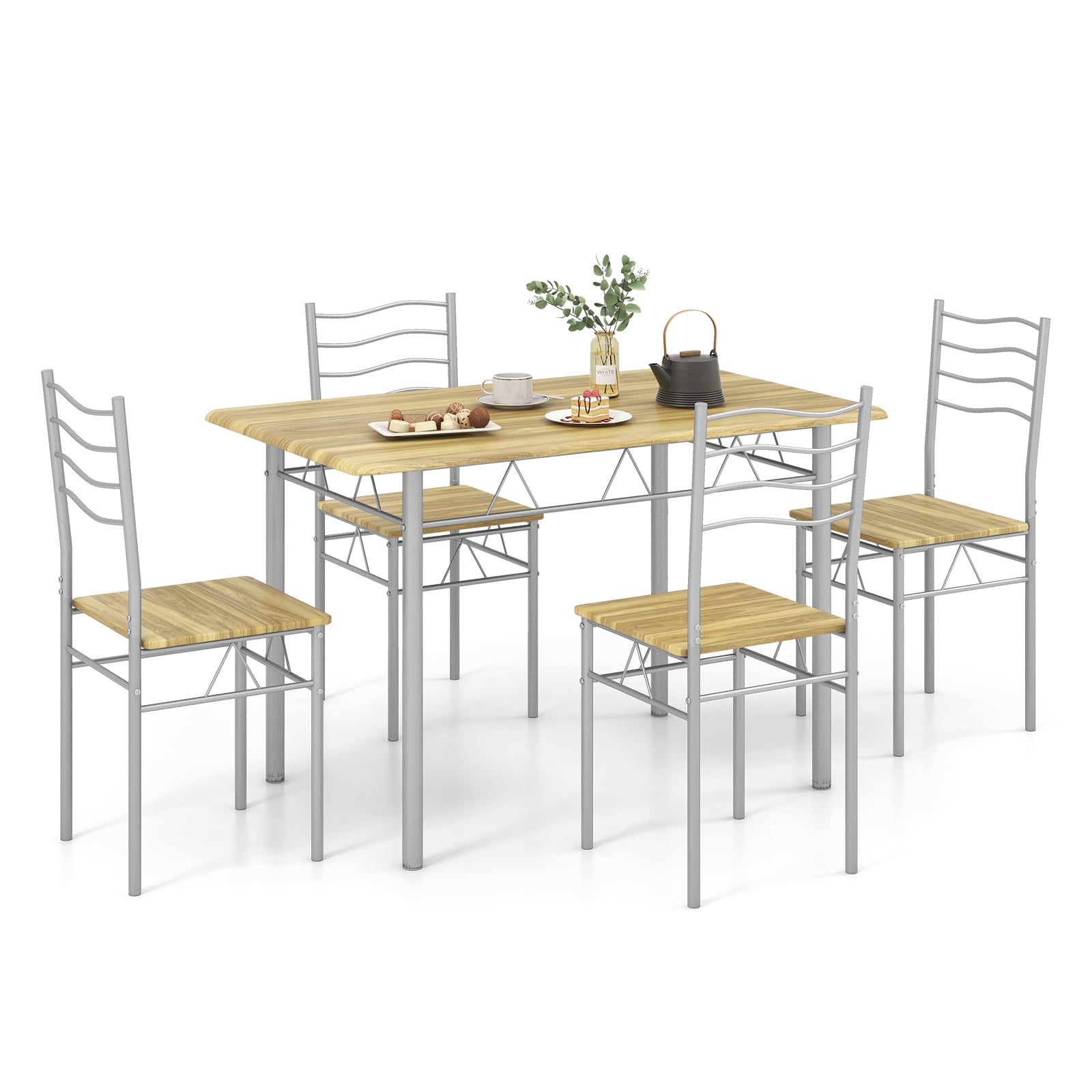 5 Piece Wood Metal Dining Table Set, 4 Chairs, Walnut Dining Room Sets at Gallery Canada