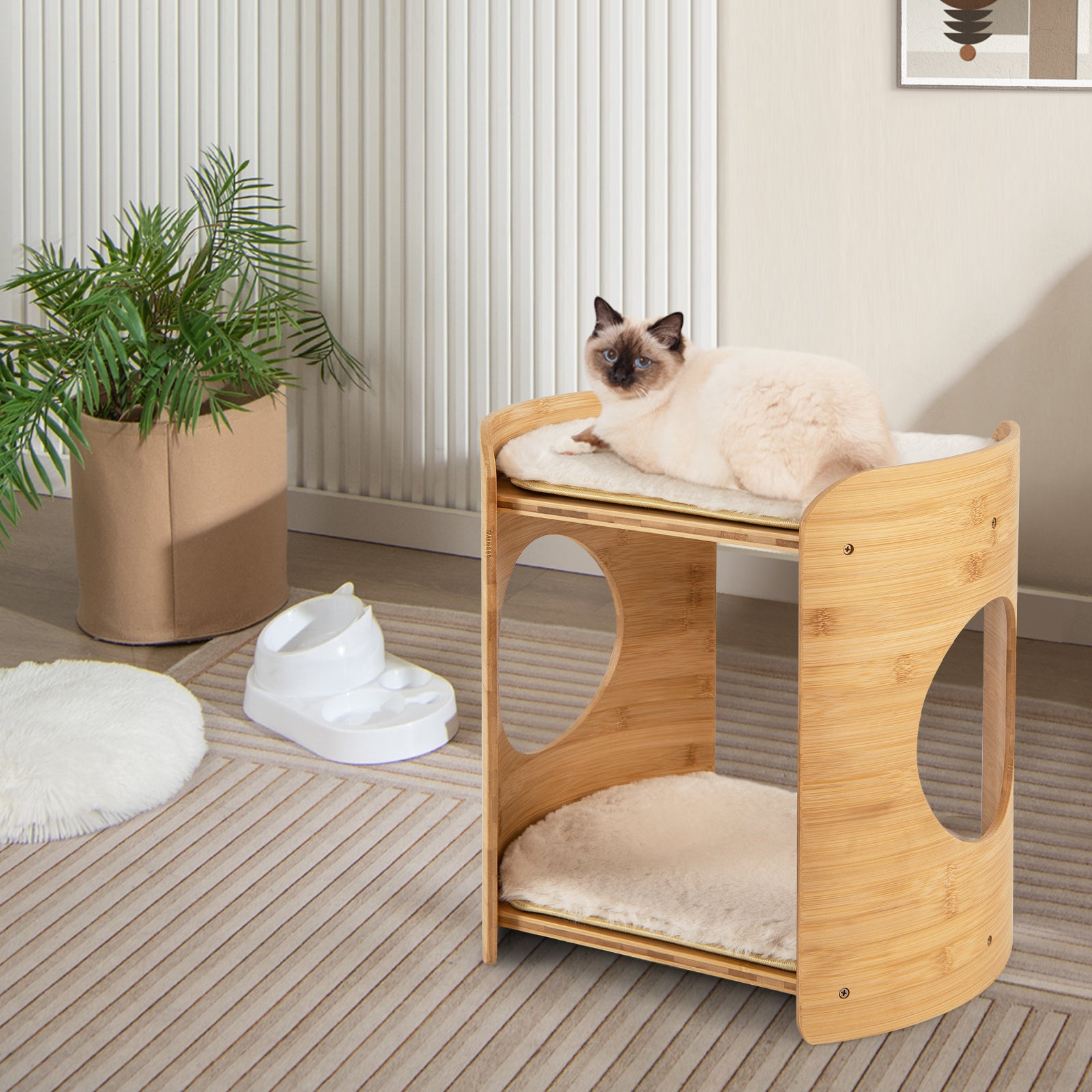 2-Tier Cat Tree, Small, Natural Bamboo Frame, Beige Cat Trees Condos & Scratchers at Gallery Canada