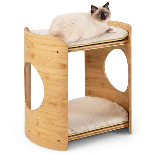 2-Tier Cat Tree, Small, Natural Bamboo Frame, Beige Cat Trees Condos & Scratchers Beige at Gallery Canada