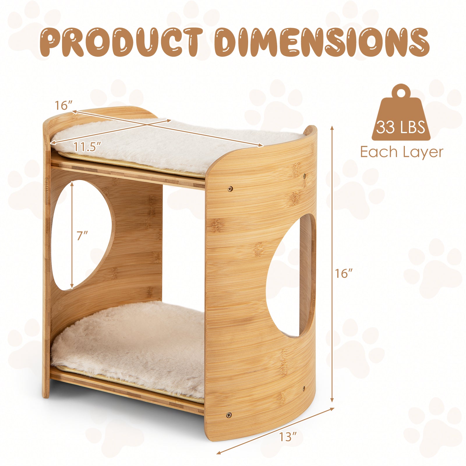 2-Tier Cat Tree, Small, Natural Bamboo Frame, Beige Cat Trees Condos & Scratchers at Gallery Canada