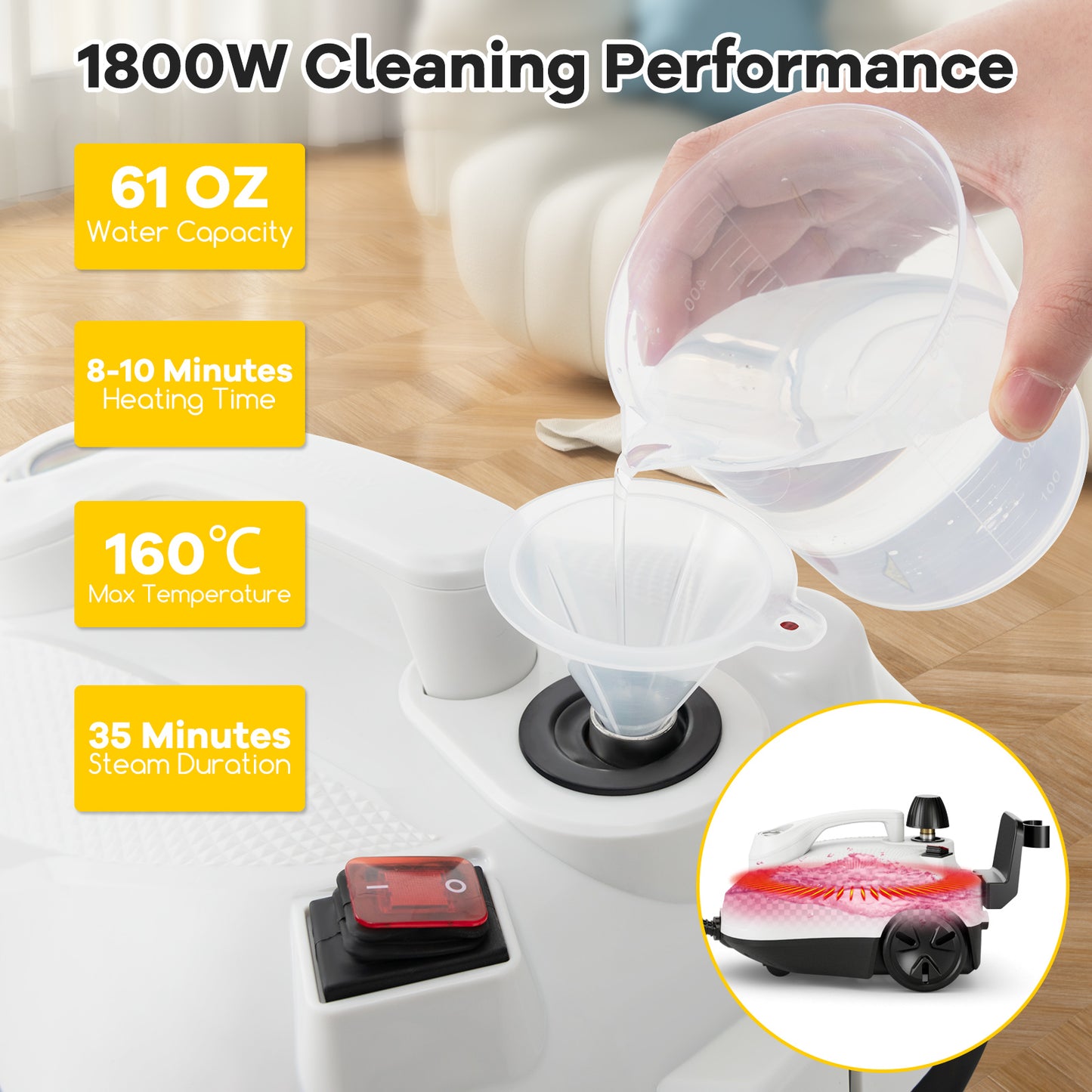 Portable Steam Cleaner 1800W, 61 oz Tank, White, Gray Vacuums & Cleaners at Gallery Canada