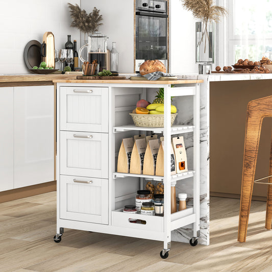 Rolling Kitchen Island Storage Cart, 3 Drawers, White Kitchen Islands & Carts White at Gallery Canada