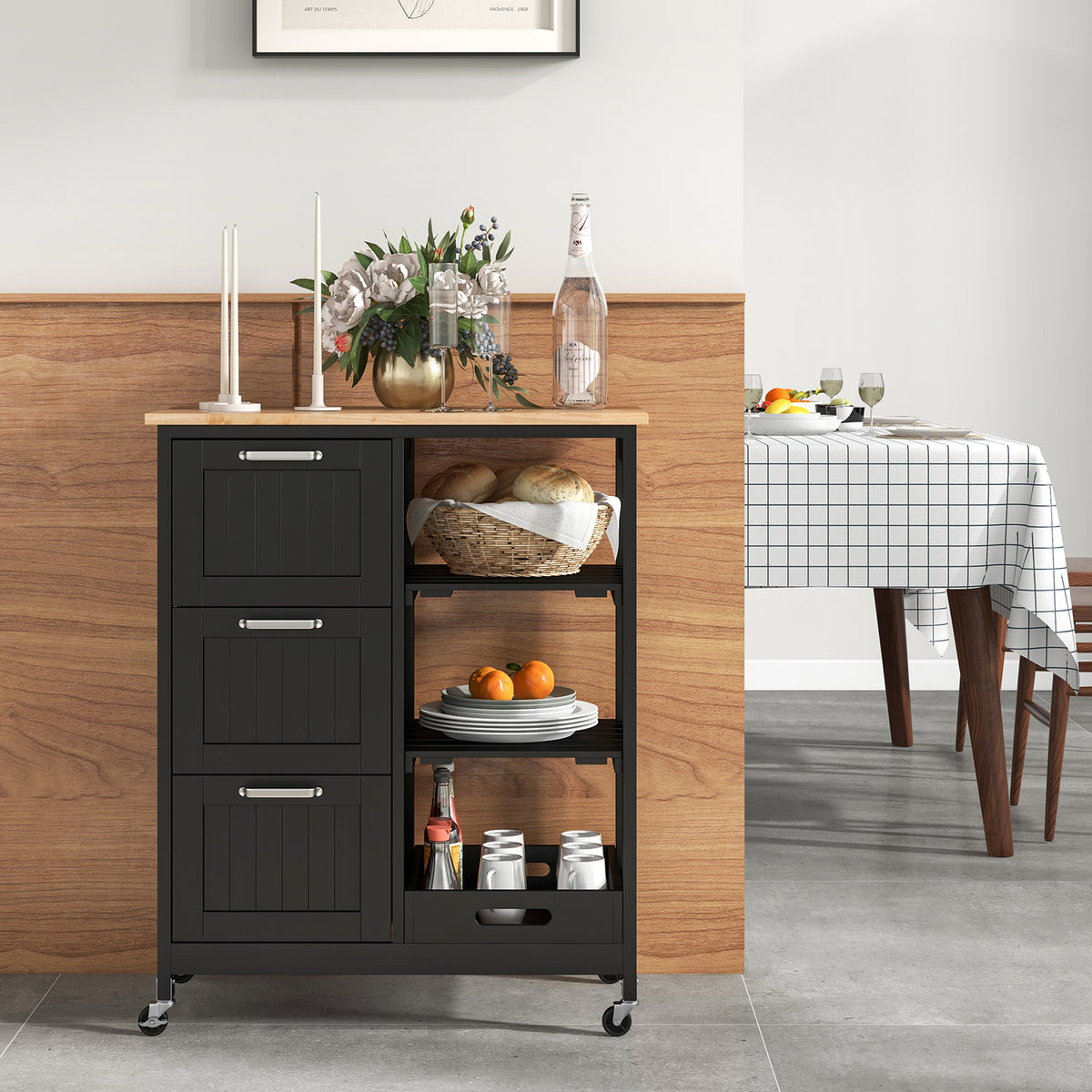 Kitchen Island Storage Cart With 3 Large Drawers, Black Kitchen Islands & Carts at Gallery Canada