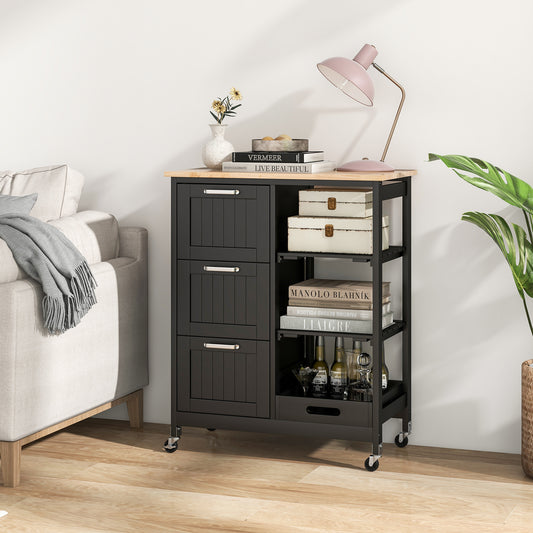 Kitchen Island Storage Cart With 3 Large Drawers, Black Kitchen Islands & Carts Black at Gallery Canada