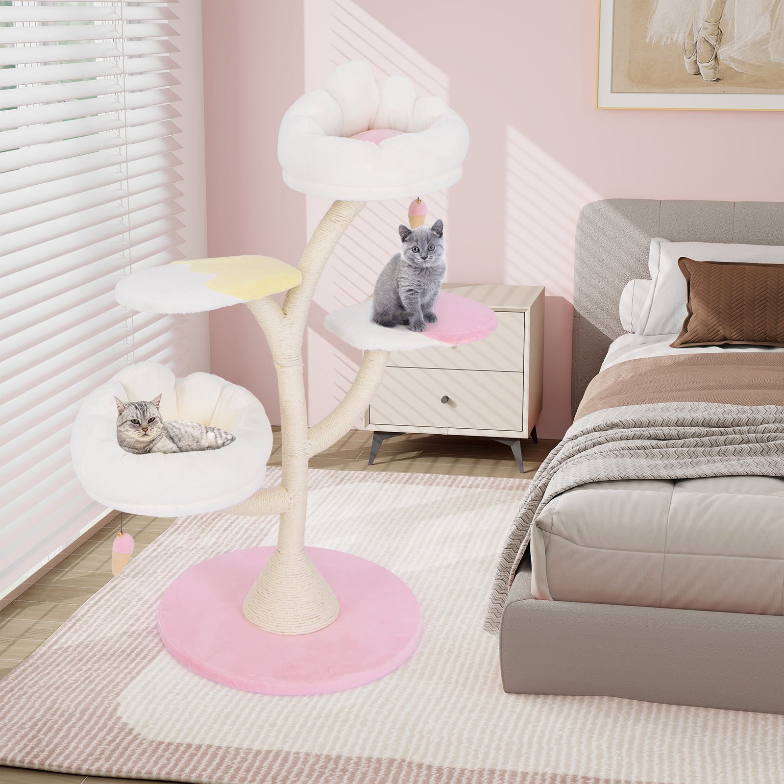 Multi-Layer Cat Tree Tower, 2 Perches 2 Platforms, Pink Cat Trees Condos & Scratchers at Gallery Canada