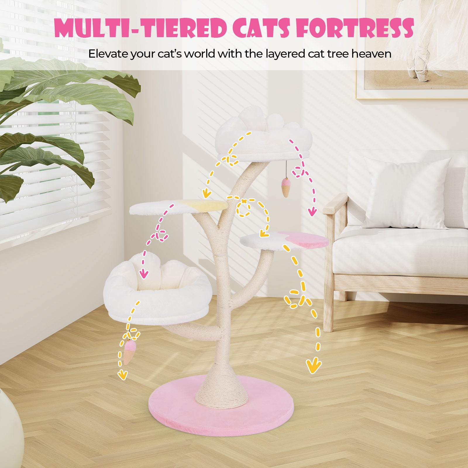 Multi-Layer Cat Tree Tower, 2 Perches 2 Platforms, Pink Cat Trees Condos & Scratchers at Gallery Canada
