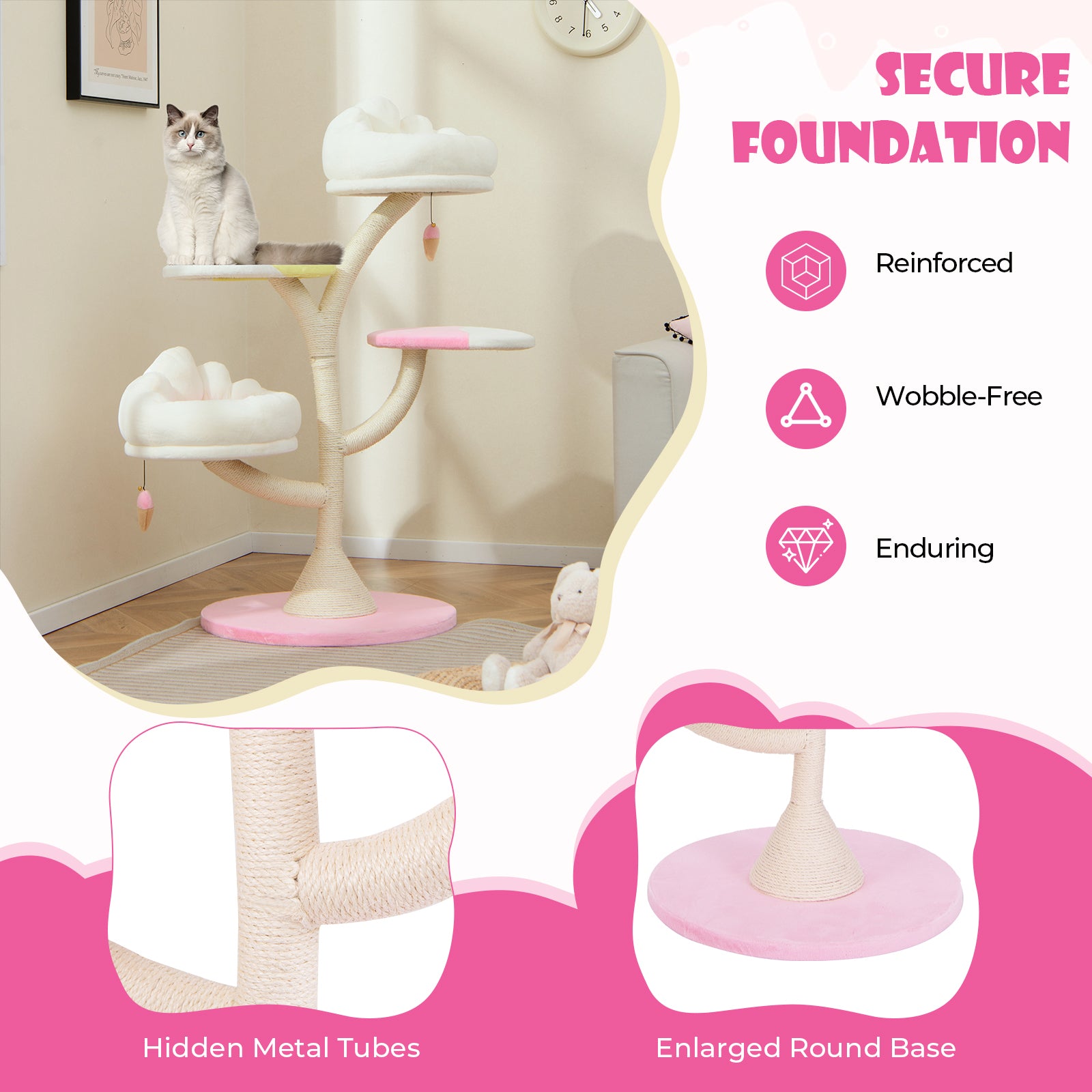 Multi-Layer Cat Tree Tower, 2 Perches 2 Platforms, Pink Cat Trees Condos & Scratchers at Gallery Canada