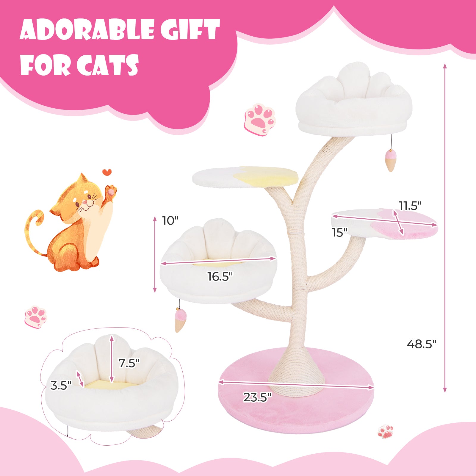 Multi-Layer Cat Tree Tower, 2 Perches 2 Platforms, Pink Cat Trees Condos & Scratchers at Gallery Canada