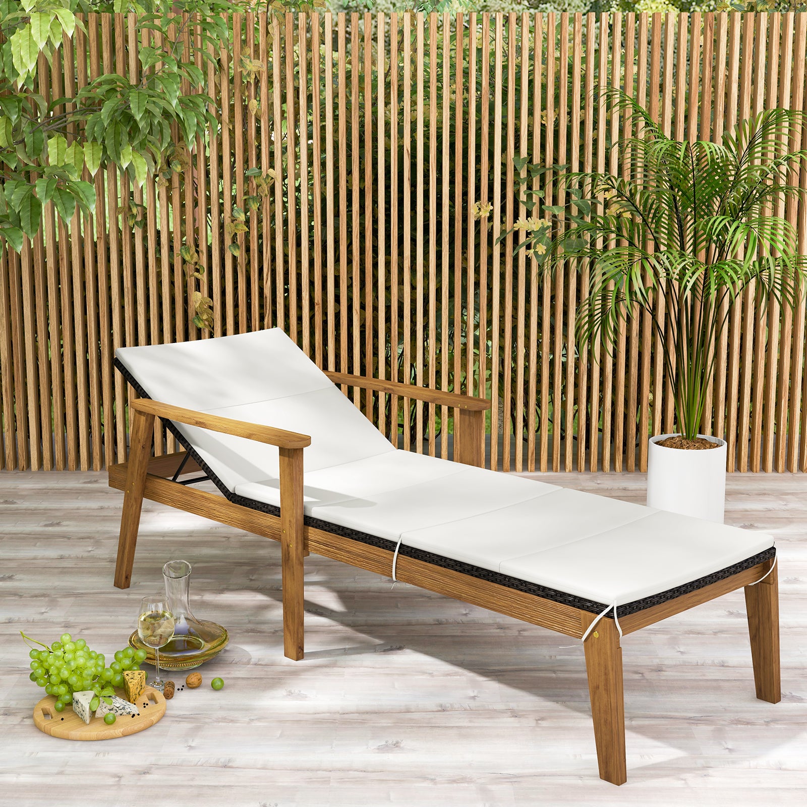 Outdoor Chaise Lounge Chair, Rattan Patio Recliner With Armrests, Off White Outdoor Chaise Lounges at Gallery Canada