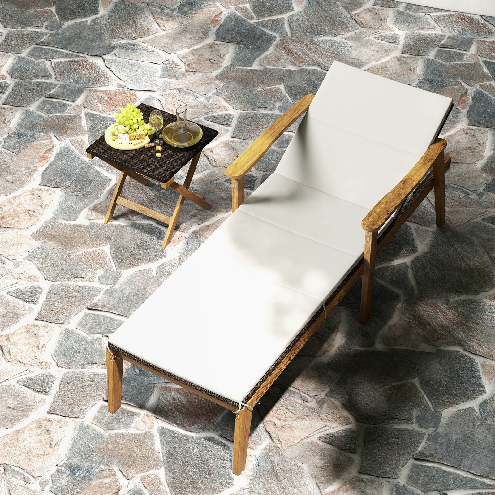 Outdoor Chaise Lounge Chair, Rattan Patio Recliner With Armrests, Off White Outdoor Chaise Lounges at Gallery Canada