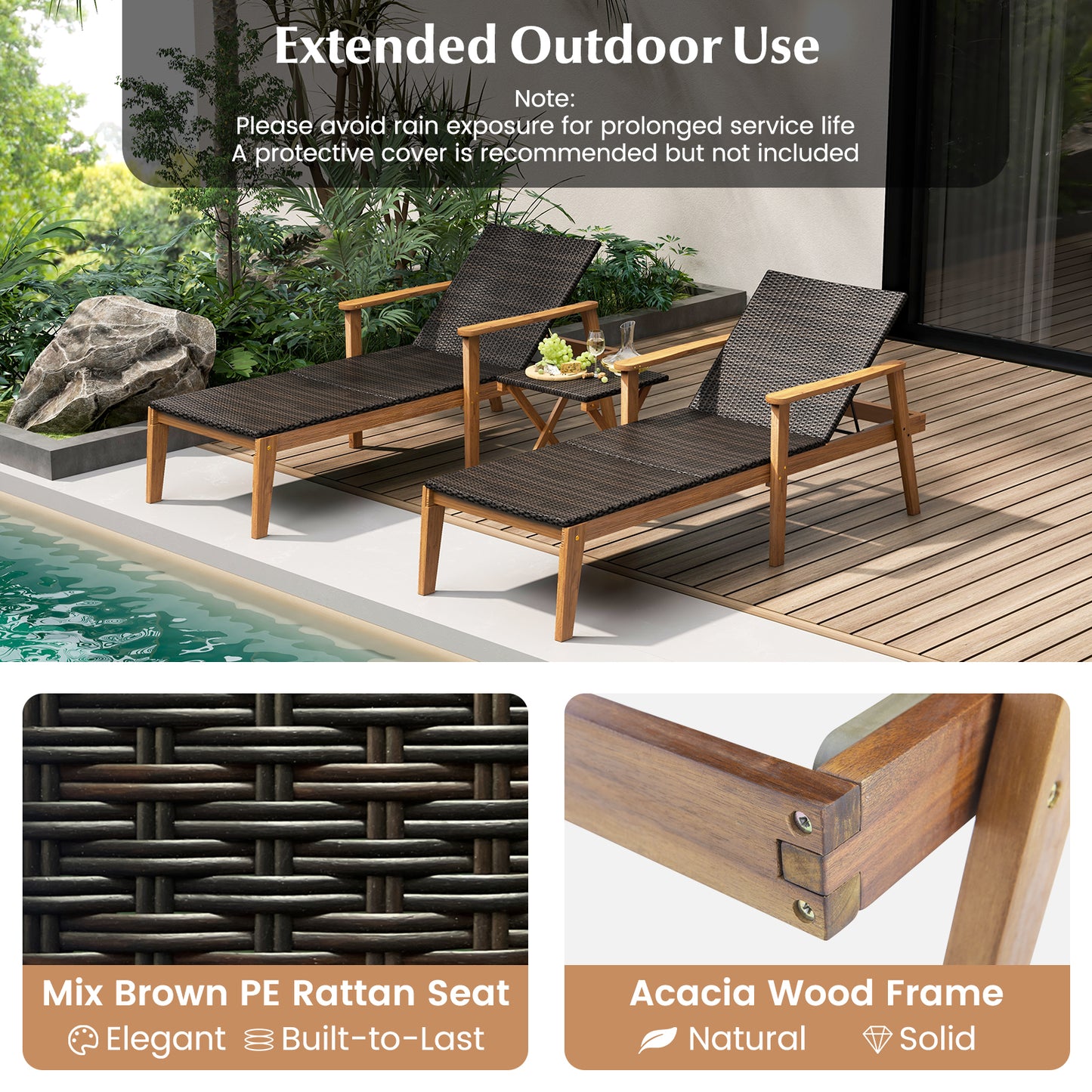 Outdoor Chaise Lounge Chair, Rattan Patio Recliner With Armrests, Off White Outdoor Chaise Lounges at Gallery Canada