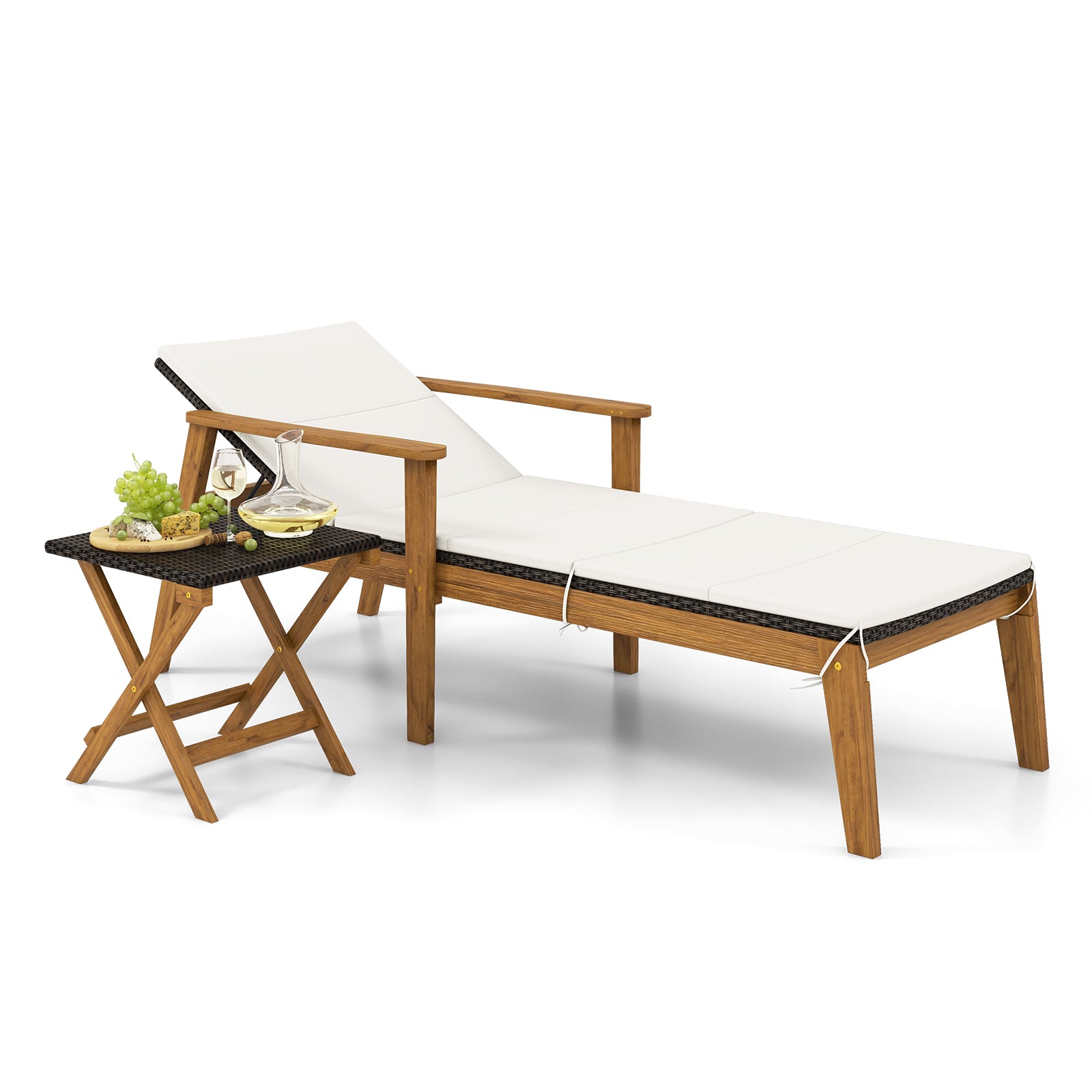 Outdoor Chaise Lounge Chair, Rattan Patio Recliner With Armrests, Off White Outdoor Chaise Lounges at Gallery Canada
