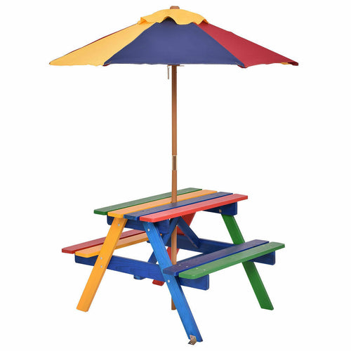 4 Seat Kids Picnic Table With Umbrella, Multicolor