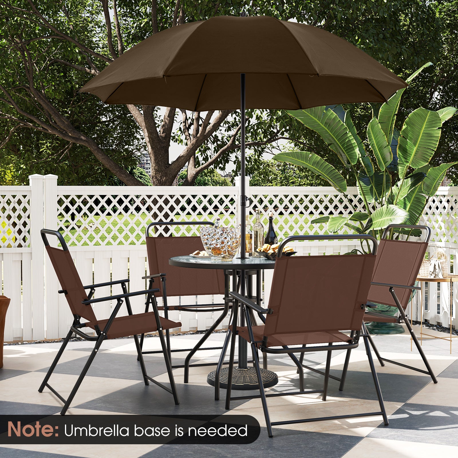 6 Piece Patio Dining Set, Folding Chairs, Glass Table, Tilt Umbrella Patio Dining Sets at Gallery Canada