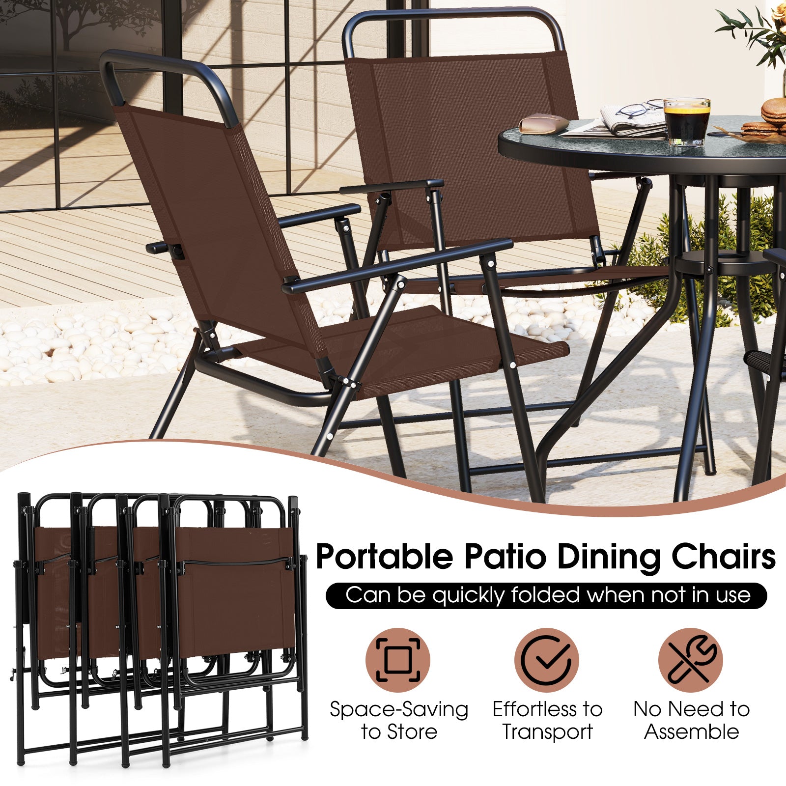6 Piece Patio Dining Set, Folding Chairs, Glass Table, Tilt Umbrella Patio Dining Sets at Gallery Canada